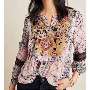 Anthropologie Mathilda boho embroidered peasant top